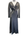 St. John Size 6 Gray Triacetate Blend Satin Long Flare Sleeve V Neck Dress Gray / 6