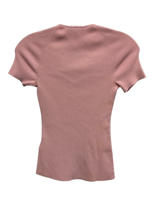 Maje Size 1 Light Pink Viscose Blend Ribbed Knit Short Sleeve Top Light Pink / 1