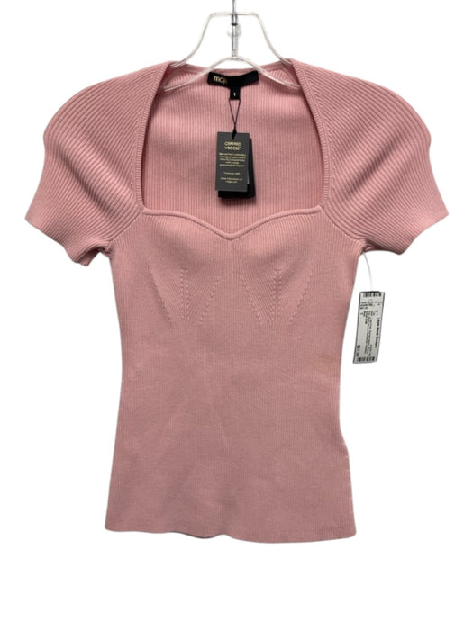 Maje Size 1 Light Pink Viscose Blend Ribbed Knit Short Sleeve Top Light Pink / 1
