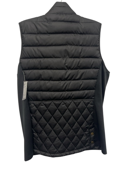 Barbour Size 10 Black Polyester Zip Front Quilted Snap Button Mixed Fabric Vest Black / 10