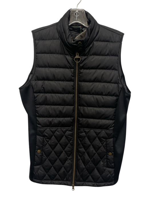 Barbour Size 10 Black Polyester Zip Front Quilted Snap Button Mixed Fabric Vest Black / 10