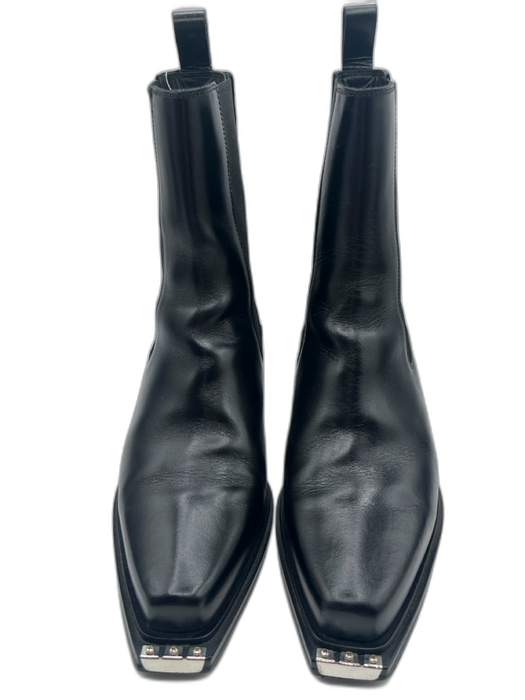 Sandro Shoe Size 40 Black Leather Upper Elastic Ankle Silver Detail Boots Black / 40