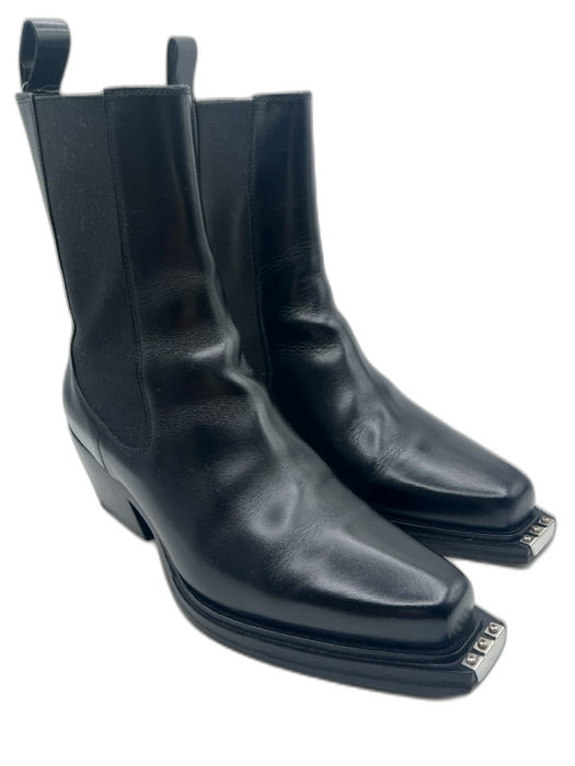 Sandro Shoe Size 40 Black Leather Upper Elastic Ankle Silver Detail Boots Black / 40