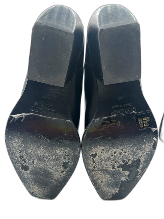 Sandro Shoe Size 40 Black Leather Upper Elastic Ankle Silver Detail Boots Black / 40