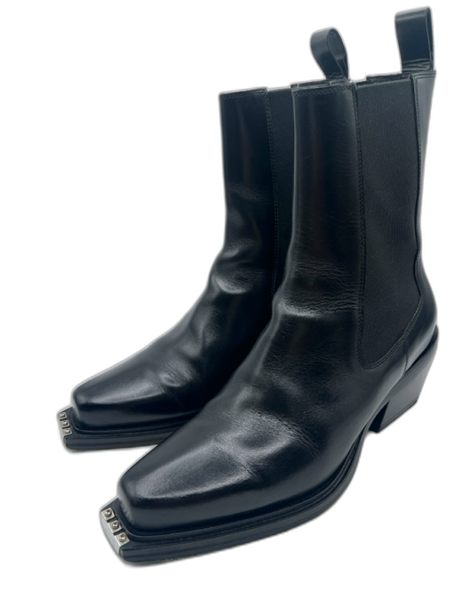 Sandro Shoe Size 40 Black Leather Upper Elastic Ankle Silver Detail Boots Black / 40