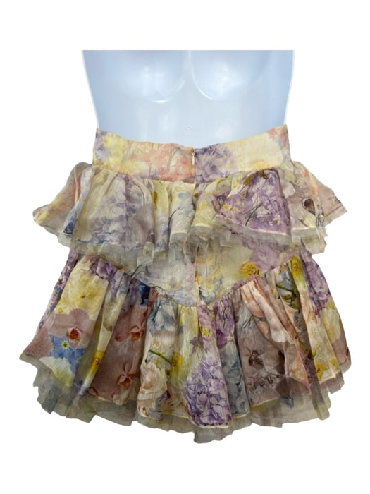 Zimmermann Size 3 White, Purple, Yellow Polyester Blend Tiered Tulle Skirt White, Purple, Yellow / 3