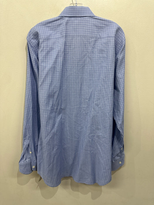 Canali Size 16.5 Blue & White Cotton Plaid Button Up Men's Long Sleeve Shirt