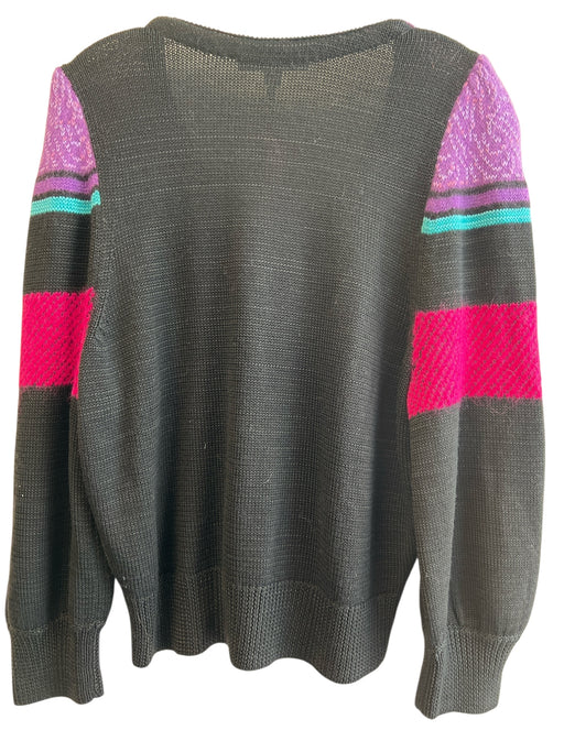 Marc Jacobs Size XL Black Pink Purple Acetate Knit V Neck Long Sleeve Sweater Black Pink Purple / XL