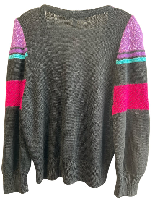 Marc Jacobs Size XL Black Pink Purple Acetate Knit V Neck Long Sleeve Sweater Black Pink Purple / XL