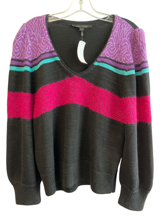 Marc Jacobs Size XL Black Pink Purple Acetate Knit V Neck Long Sleeve Sweater Black Pink Purple / XL