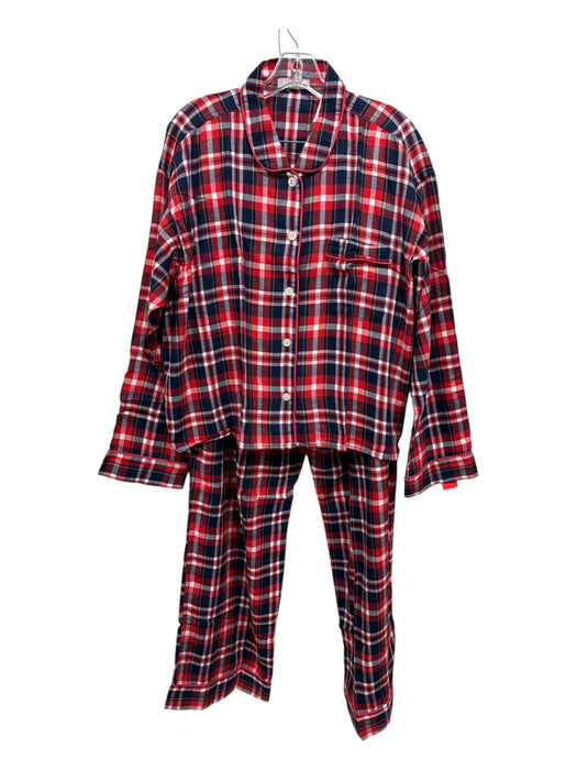 J Crew Size L Red, Blue, Multi Cotton Plaid Button Up Elastic Waist Pant Set Red, Blue, Multi / L