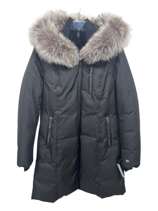 Soia & Kyo Size M Black & Brown Polyester Down Fox Fur Trim Zip Up Coat Black & Brown / M
