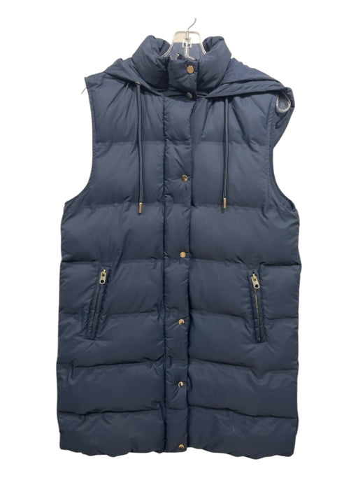 Zara Size M Blue & Gold Polyester Gold Zipper Hood 3/4 Length Vest Coat Blue & Gold / M