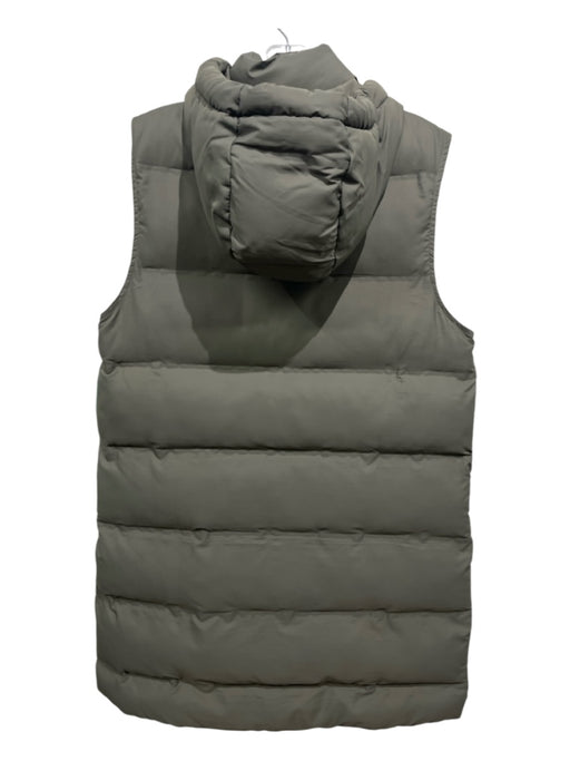 Zara Size M Olive Green & Gold Polyester Gold Zipper Hood 3/4 Length Vest Coat Olive Green & Gold / M