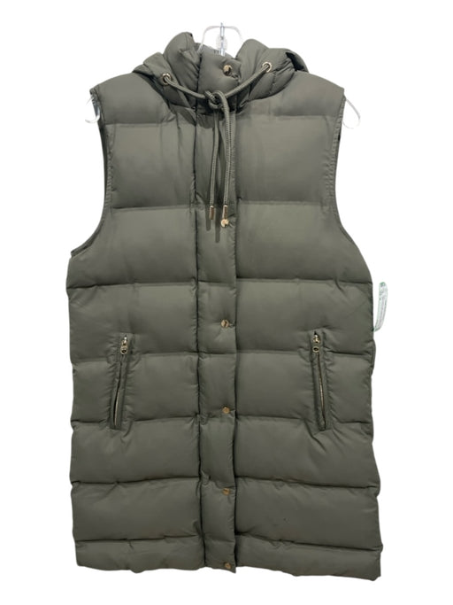 Zara Size M Olive Green & Gold Polyester Gold Zipper Hood 3/4 Length Vest Coat Olive Green & Gold / M