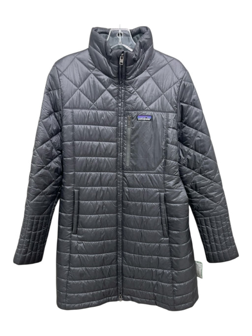 Patagonia Size L Gray Polyester Diamond Quilted Zip Up Mock Collar Coat Gray / L