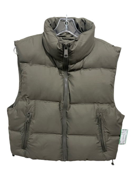 Zara Size S Olive Green Polyester Zip Up Puffy Zip Pockets Vest Coat Olive Green / S