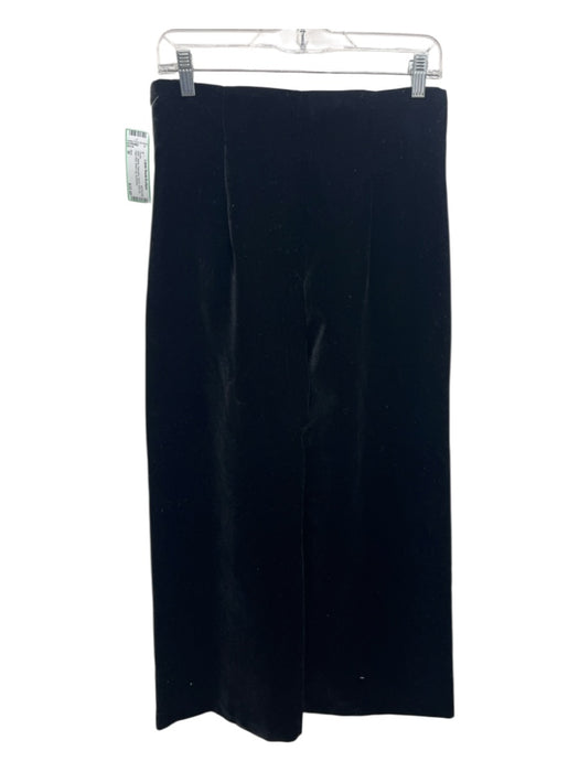 Zara Size M Black Polyester Velvet Side Zip High Rise Wide Leg Pants Black / M