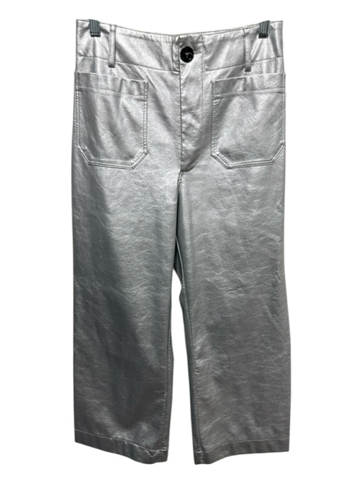 Maeve Size 27 Silver Faux Leather High Rise Zip & Button Patch Pocket Pants Silver / 27