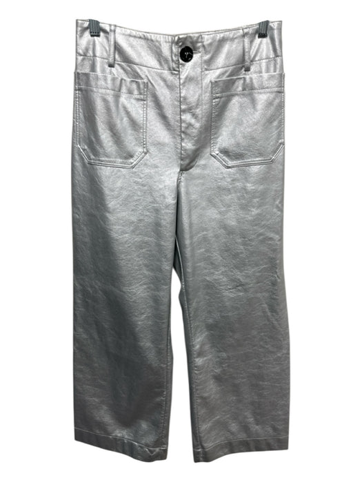 Maeve Size 27 Silver Faux Leather High Rise Zip & Button Patch Pocket Pants Silver / 27