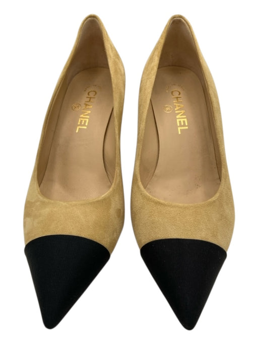 Chanel Shoe Size 39 Yellow & Black Suede Pointed Cap Toe Grosgrain Pumps Yellow & Black / 39