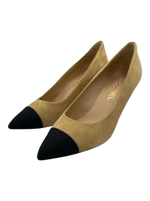 Chanel Shoe Size 39 Yellow & Black Suede Pointed Cap Toe Grosgrain Pumps Yellow & Black / 39