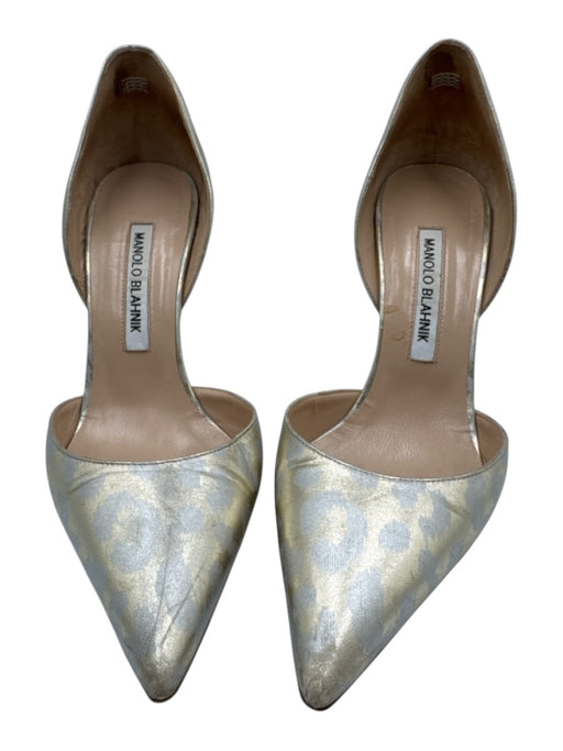 Manolo Blahnik Shoe Size 38 Gold & Silver Leather Pointed Toe Leopard Pumps Gold & Silver / 38