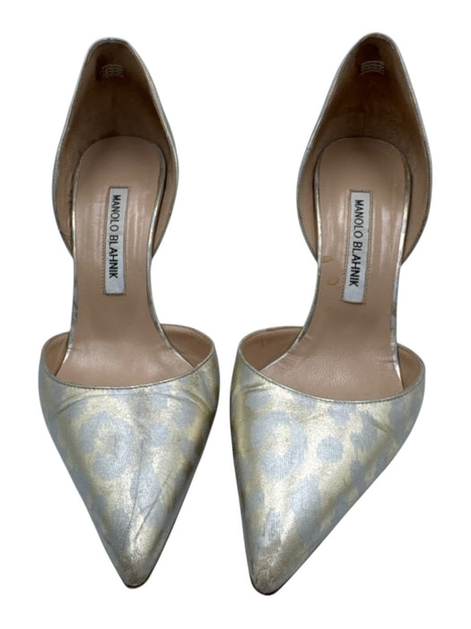Manolo Blahnik Shoe Size 38 Gold & Silver Leather Pointed Toe Leopard Pumps Gold & Silver / 38
