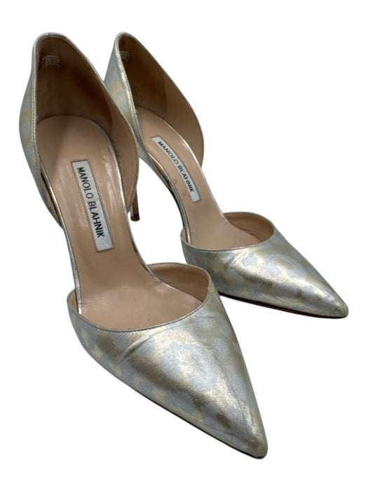 Manolo Blahnik Shoe Size 38 Gold & Silver Leather Pointed Toe Leopard Pumps Gold & Silver / 38