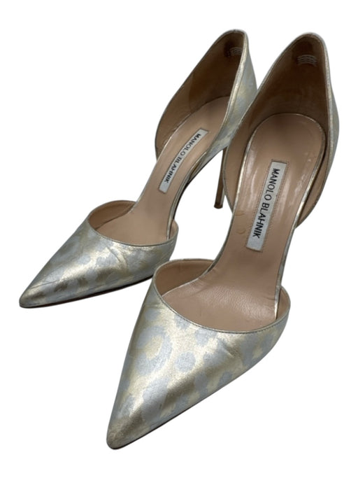 Manolo Blahnik Shoe Size 38 Gold & Silver Leather Pointed Toe Leopard Pumps Gold & Silver / 38