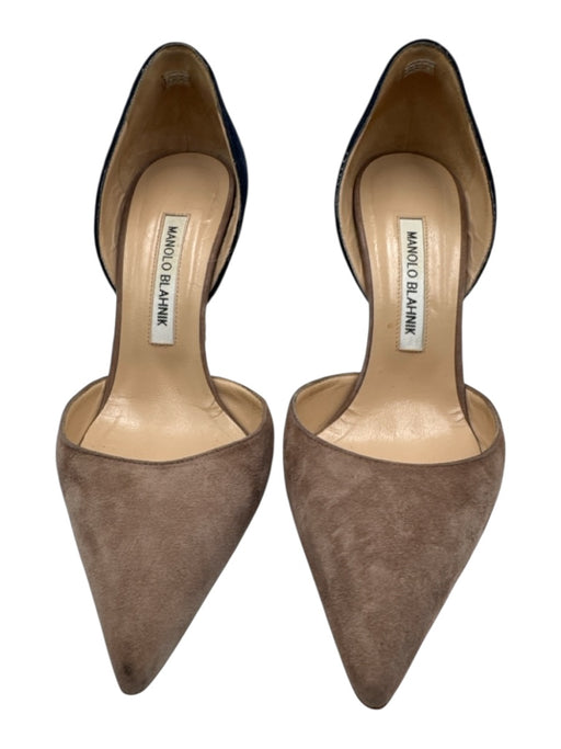 Manolo Blahnik Shoe Size 38 Navy & Beige Suede Pointed Toe Color Block Pumps Navy & Beige / 38