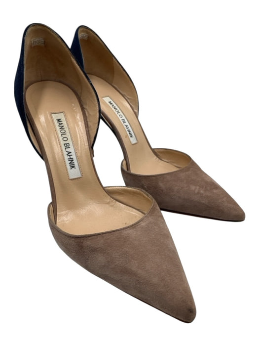 Manolo Blahnik Shoe Size 38 Navy & Beige Suede Pointed Toe Color Block Pumps Navy & Beige / 38