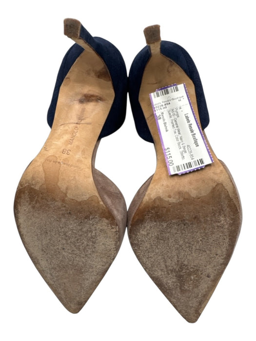 Manolo Blahnik Shoe Size 38 Navy & Beige Suede Pointed Toe Color Block Pumps Navy & Beige / 38