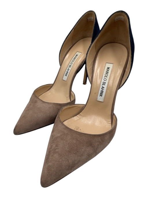 Manolo Blahnik Shoe Size 38 Navy & Beige Suede Pointed Toe Color Block Pumps Navy & Beige / 38