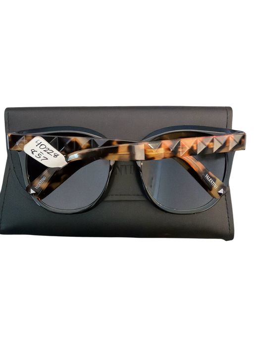Valentino Black & Brown Acetate Round Frames Tortoise Shell Detail Sunglasses Black & Brown