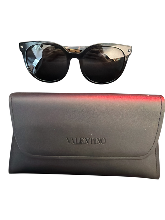 Valentino Black & Brown Acetate Round Frames Tortoise Shell Detail Sunglasses Black & Brown