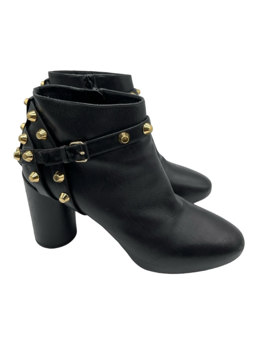 Balenciaga Shoe Size 39 Black & Gold Leather Studded Buckle Chunky Heel Booties Black & Gold / 39