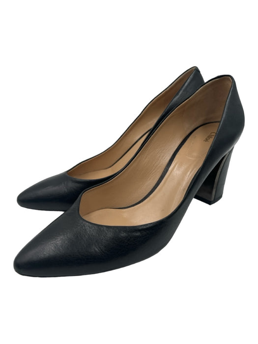Chloe Shoe Size 39.5 Black & Pewter Leather Almond Toe Metal Accent Pumps Black & Pewter / 39.5