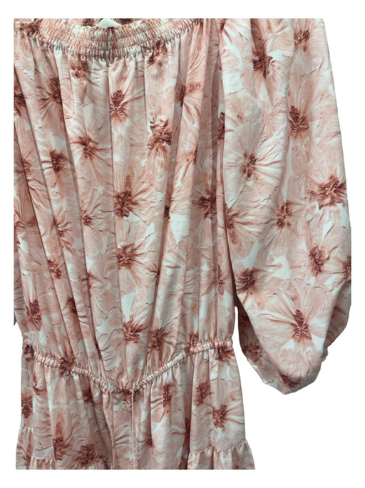 Alexis Size M Pink & Cream Polyester Off Shoulder Floral Tiered Tie Waist Dress Pink & Cream / M