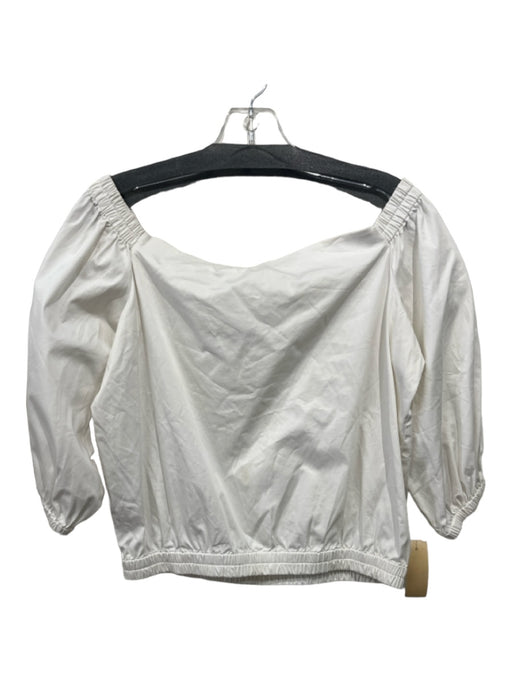 Alexis Size M White Cotton Blend Off Shoulder Puff 3/4 Sleeve Elastic Hem Top White / M