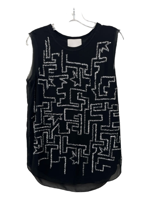 3.1 Phillip Lim Size 4 Black & Silver Polyester Sequined Geometric Top Black & Silver / 4