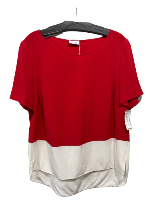 Akris Punto Size 12 Red & White Silk Short Sleeve color block Top Red & White / 12