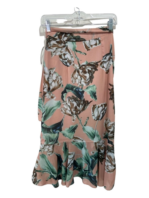 PatBo Size 6 Pink & Green Polyester Ruffle Hem Floral Wrap Skirt Pink & Green / 6