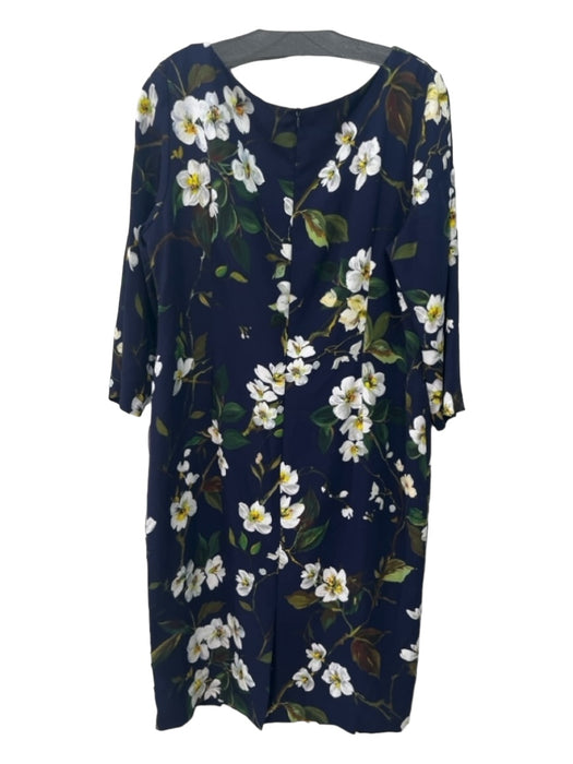 Escada Size 44 Navy white green Viscose V Neck Floral Zip Back Midi Labels Resale Boutique