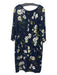 Escada Size 44 Navy, white & green Viscose V Neck Floral Zip Back Midi Dress Navy, white & green / 44