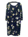 Escada Size 44 Navy, white & green Viscose V Neck Floral Zip Back Midi Dress Navy, white & green / 44