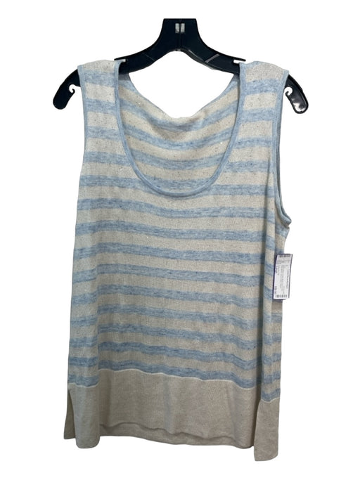 Lafayette 148 Size Large Beige & Baby Blue Linen & Silk Sleeveless Striped Top Beige & Baby Blue / Large