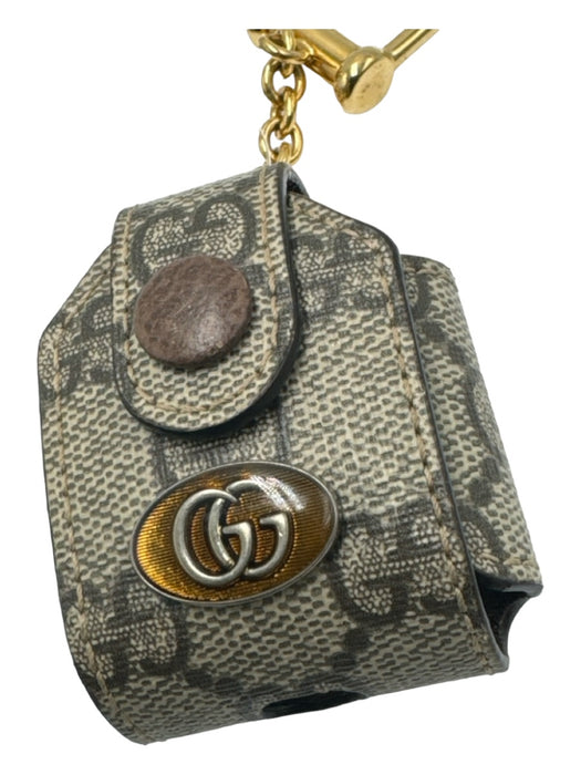 Gucci Brown Leather Logo Gold Hardware Snap Closure Keychain Brown