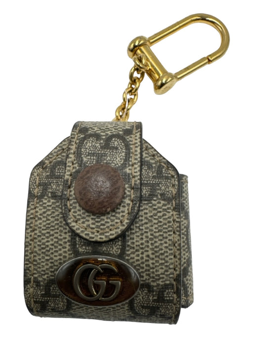 Gucci Brown Leather Logo Gold Hardware Snap Closure Keychain Brown