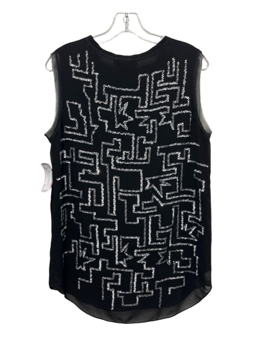 3.1 Phillip Lim Size 4 Black & Silver Polyester Sequin Overlay Round Neck Top Black & Silver / 4